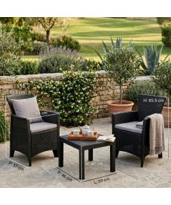 Set Forest Salotto Giardino Rattan Antracite - 1 Tavolino e 2 Poltrone