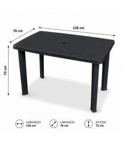 Tavolo da Giardino 126x76x72 cm Antracite Resistente e Leggero - Ipae Progarden