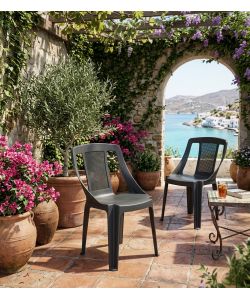 Sedia da Giardino Impilabile in Polipropilene Effetto Juta Antracite 48x52,5x81 cm - Ipae Progarden