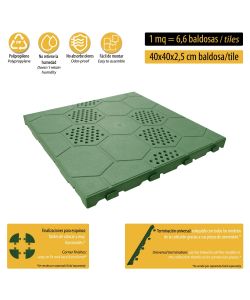 Piastrella Autobloccante Art Plast - Verde - 40x40 cm