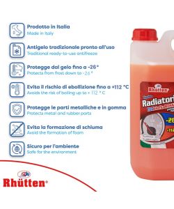 Rhutten Liquido Radiatori Ecobioflu Rosso - Protezione Antigelo - 5L
