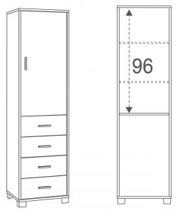 Mobile colonna 1 anta e 4 cassetti 183 x 50 x 41 cm Bianco Fiammato - Bianco Fiammato