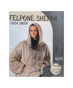 Felpone Sherpa Caldo Oversize Beige con Cappuccio e Tasca