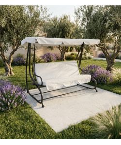 Dondolo da Giardino 3+1 Posti Beige Antracite Acciaio 200x120 cm