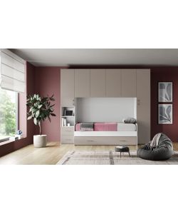 Cameretta Ponte Easy Effetto corda caramello 245,3x293,2 cm con scrivania