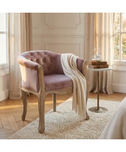 Cosma Poltrona Coreen Velluto Rosa 61x61x71 cm con Braccioli in Legno