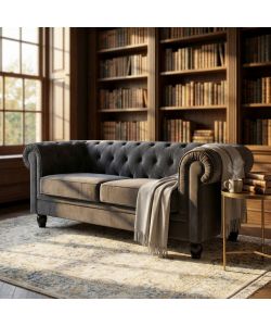 Cosma Divano Chesterfield Grigio Velluto 3 Posti