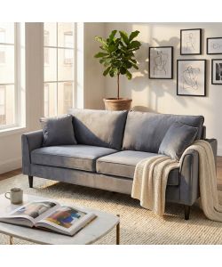 Cosma Divano 3 Posti Moderno in Velluto Grigio Chiaro 196x83x89 cm
