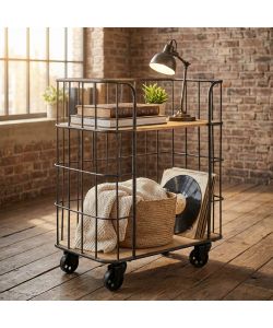 Cosma Carrello Cucina Multiuso Metallo Legno Nero Marrone 72x38,5 cm