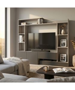 Cosma Parete Soggiorno Entry Antracite e Olmo 180x42x165 cm Moderna