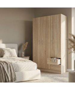 Cosma Armadio 3 Ante e 2 Cassetti Quercia Chiaro 120x52x190 cm