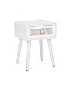 Bizzotto Mobiletto Comodino Montiel Bianco 35x30x46,5cm con Cassetto in Tessuto
