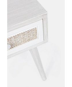 Bizzotto Mobiletto Comodino Montiel Bianco 35x30x46,5cm con Cassetto in Tessuto