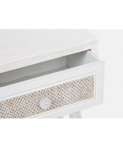 Bizzotto Mobiletto Comodino Montiel Bianco 35x30x46,5cm con Cassetto in Tessuto