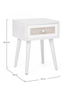 Bizzotto Mobiletto Comodino Montiel Bianco 35x30x46,5cm con Cassetto in Tessuto