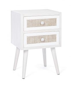 Bizzotto Mobiletto Comodino Montiel 2 Cassetti Bianco e Noce 37x31,5x56 cm