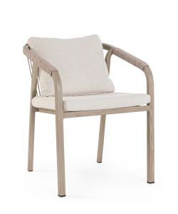 Kalimera Sedia in Alluminio con Intreccio in Corda e Cuscini Beige 55x62 cm