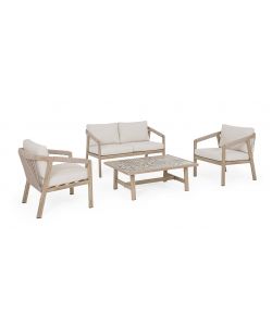 Bizzotto Set da Giardino Kalimera 4 Pezzi Poltrone e Tavolino Beige Effetto Legno