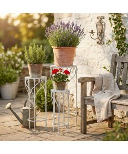 Cosma Set di 3 Fioriere in Metallo Bianco Antico �32-27-22 cm