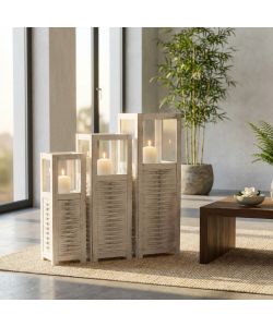 Cosma Set di 3 lanterne in metallo bianco con sfumature dorate