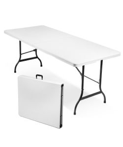 Tavolo pieghevole richiudibile a valigia in resina Bianco struttura in ferro 180X70X74 DG45065