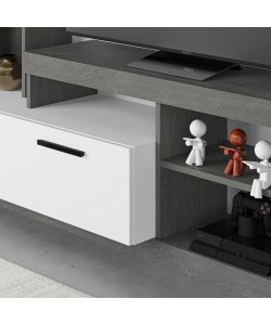 Parete Porta TV Leo Bianco e Cemento - 1 Anta e Vani - 171x42x171 h cm