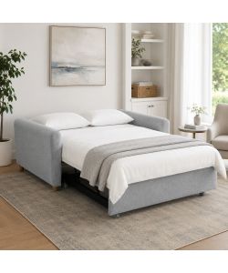 Divano Letto 2 Posti in Tessuto Grigio 140x86x88 cm Apertura Letto 190x112 cm Pull-Out - Domo Mea