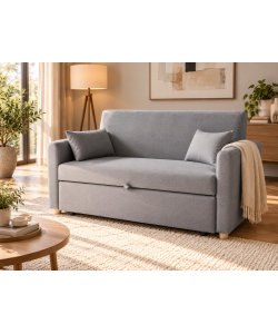 Domo Mea Divano Letto 2 Posti Pull-Out in Tessuto Grigio 140x88 cm
