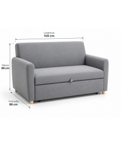 Domo Mea Divano Letto 2 Posti Pull-Out in Tessuto Grigio 140x88 cm