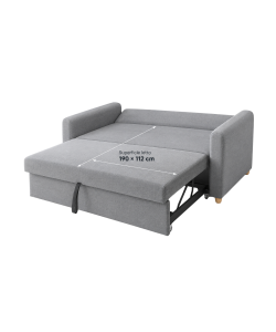 Domo Mea Divano Letto 2 Posti Pull-Out in Tessuto Grigio 140x88 cm