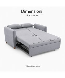 Divano Letto 2 Posti in Tessuto Grigio 140x86x88 cm Apertura Letto 190x112 cm Pull-Out - Domo Mea