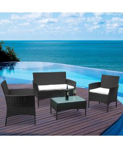 Salotto da Giardino Alicante in Polirattan Nero - Kit Completo