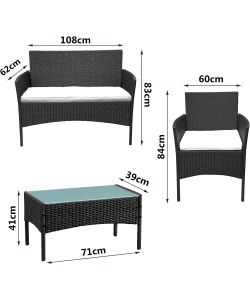 Salotto da Giardino Alicante in Polirattan Nero - Kit Completo