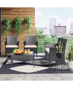 Salotto da Giardino Alicante in Polirattan Nero - Kit Completo