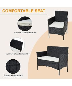 Salotto da Giardino Alicante in Polirattan Nero - Kit Completo