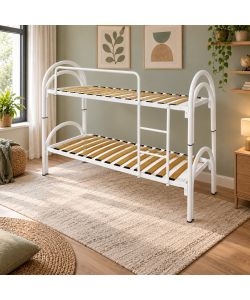 Letto a Castello Bianco con Doppio Arco e Doghe in Legno - 200x80 cm