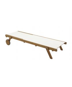Domo Mea Lettino Sdraio Prendisole da Giardino in Eucalipto e Tela Ecru - 195x71 cm
