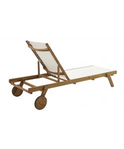Domo Mea Lettino Sdraio Prendisole da Giardino in Eucalipto e Tela Ecru - 195x71 cm