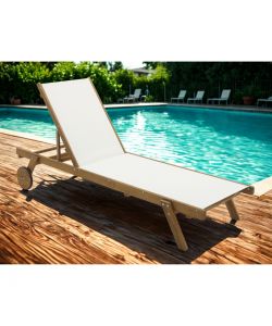 Domo Mea Lettino Sdraio Prendisole da Giardino in Eucalipto e Tela Ecru - 195x71 cm