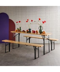 Set Birreria Tavolo e Panche in Legno Naturale - 200x60 cm