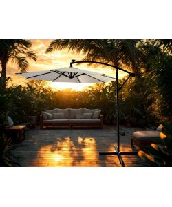 Ombrellone Esterno con Braccio Laterale e Luci LED - Beige - 300 cm