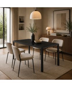 Tavolo Dining Fisso 140x80 cm Struttura Metallo Cristallo Nero