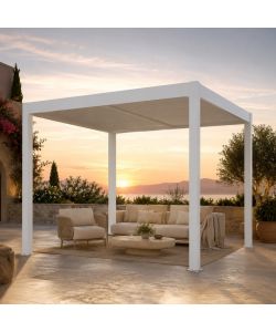 Pergola Bioclimatica 3x3 m in Alluminio Bianco a Lamelle Orientabili con Grondaia Antipioggia - Verdelook