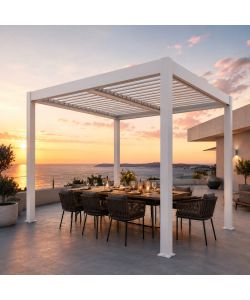 Pergola Bioclimatica 3x3 m in Alluminio Bianco a Lamelle Orientabili con Grondaia Antipioggia - Verdelook