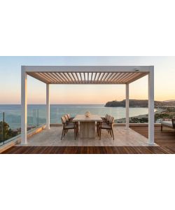 Pergola bioclimatica 3x4 m in alluminio bianco a lamelle orientabili con grondaia - Verdelook