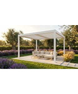 Pergola bioclimatica 3x4 m in alluminio bianco a lamelle orientabili con grondaia - Verdelook