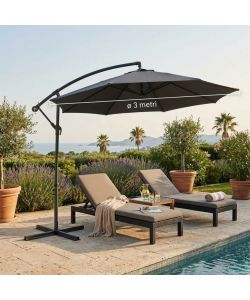 Ombrellone da Giardino a Braccio Laterale 3 m in Alluminio Grigio Antracite - Domo Mea