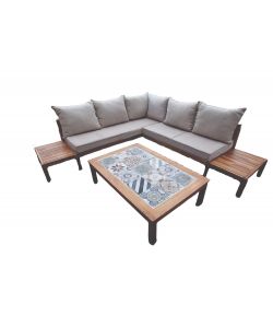 Set Salotto da Giardino in Legno di Acacia Divano Angolare e Tavolino Cuscini Ecru - Oslo Domo Mea