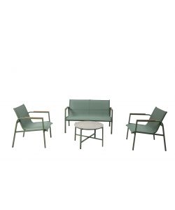 Domo Mea Salotto da Giardino Best Green - Divano Poltrone Tavolino Textilene Verde