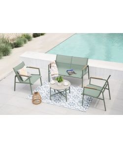 Domo Mea Salotto da Giardino Best Green - Divano Poltrone Tavolino Textilene Verde